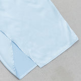 BLUE ONE SHOULDER PUFF SLEEVE SATIN MAXI DRESS