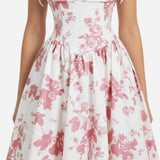 Smocked Floral Square Neck A-line Midi Dress