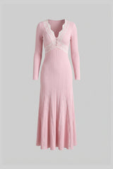 apphia Pink Contrast Lace Knit Midi Dress