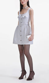 Blue Boucle Sleeveless Mini Dress