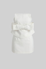 vicky white Strapless Mini Dress With Oversized Bow Waist