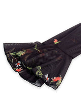 pandora Black Floral Mesh Ruffle Maxi Dress