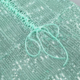 sequin ruched high slit maxi dress in green