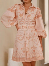 rita Printed Button Down Shirt mini Dress with Belt