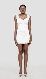 WHITE PIN TUCK MINI DRESS