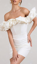 SATIN RUFFLE STRAPLESS DRESS
