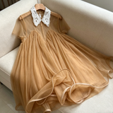 Blair Babydoll Sheer Pleated Tulle Dress with Lace Collar