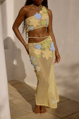 floral Crochet Maxi top & maxi Skirt set - yellow