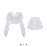 tiffany White off-shoulder Ruched Blouse & Skirt Set