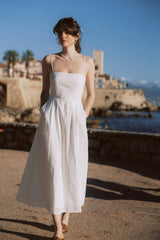 gloria flower detail strapless maxi dress - white