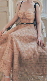 FLOWER MESH DOT MIDI DRESS IN PALE ORANGE