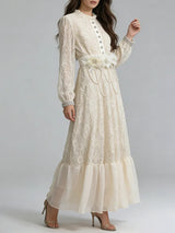 deborah 3D floral tulle lace maxi dress in white