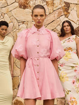 elvira 3D-Petal Belted Mini Shirt Dress in Pink