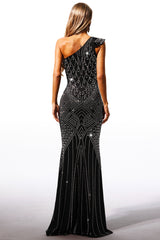 Ferina Skew Collar Diamond Maxi Dress