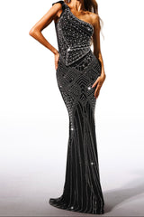 Ferina Skew Collar Diamond Maxi Dress