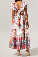 Violet Backless Ruffle Floral Printed Maxi Dress