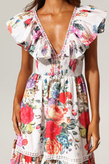 Violet Backless Ruffle Floral Printed Maxi Dress