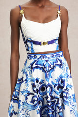Kaona Halter Floral Printed Top And Skirt Two-Piece Set