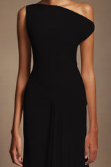 Juny Oblique Shoulder Sleeveless Folds Midi Dress
