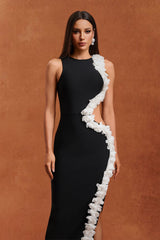 kimberley black Sleeveless Hollow Out Flowers Slit Bandage Maxi Dress