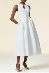 Resber white Round Neck Sleeveless Maxi Dress
