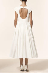 Lillian white Sleeveless Folds Midi Dress