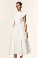 Lillian white Sleeveless Folds Midi Dress