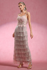 Opala Sleeveless Flowers Diamond Tassels Maxi Dress