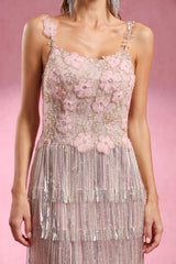 Opala Sleeveless Flowers Diamond Tassels Maxi Dress