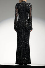 Gilian Long Sleeves High Neck Diamond Maxi Dress