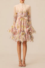 Lana Long Sleeve Chiffon Floral Mini Dress