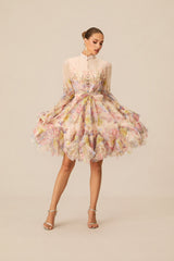 Lana Long Sleeve Chiffon Floral Mini Dress