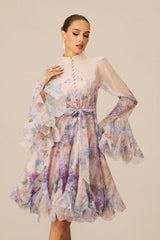 Lana Long Sleeve Chiffon Floral Mini Dress