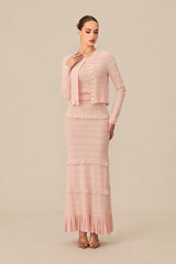 mildred Pink Textured Knit Maxi Dress & Cardigan Set
