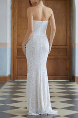 Iseult White Faux Pearl Mesh Maxi Gown