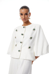 Bérénice White Crystal Embellished Peplum Jacket