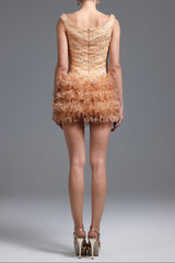 Veronic Romantic Embellished Sleeveless Ruffle Sequin Mini Dress