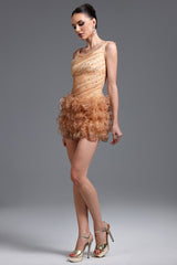 Veronic Romantic Embellished Sleeveless Ruffle Sequin Mini Dress