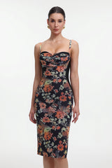 olga Contour Sleeveless Floral Print Bandage Midi Dress