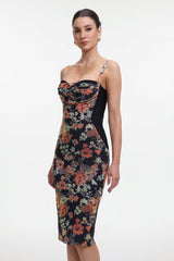 olga Contour Sleeveless Floral Print Bandage Midi Dress