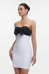 michaelia white Contour Sleeveless Polka Dot Contrast bow Bandage Mini Dress