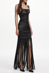 Piala Chic Contour Cut Out Fringe Bandage Maxi Dress