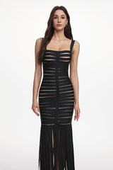 Piala Chic Contour Cut Out Fringe Bandage Maxi Dress