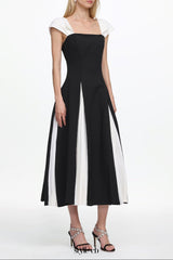 Saly Short Sleeve Contrast Pleated Woven Maxi Dress