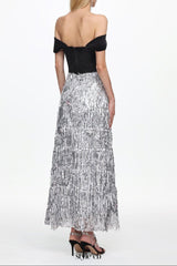 Merrit Off Shoulder Fringe Velvet Maxi Dress