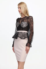 Ymire Long Sleeve Lace Bandage Mini Dress