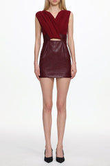 Ferina V Neck Ruched Faux Leather Mini Dress
