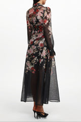 Glenda Black Long Sleeve Printed Woven Maxi Dress