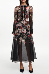 Glenda Black Long Sleeve Printed Woven Maxi Dress