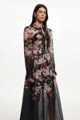 Glenda Black Long Sleeve Printed Woven Maxi Dress
